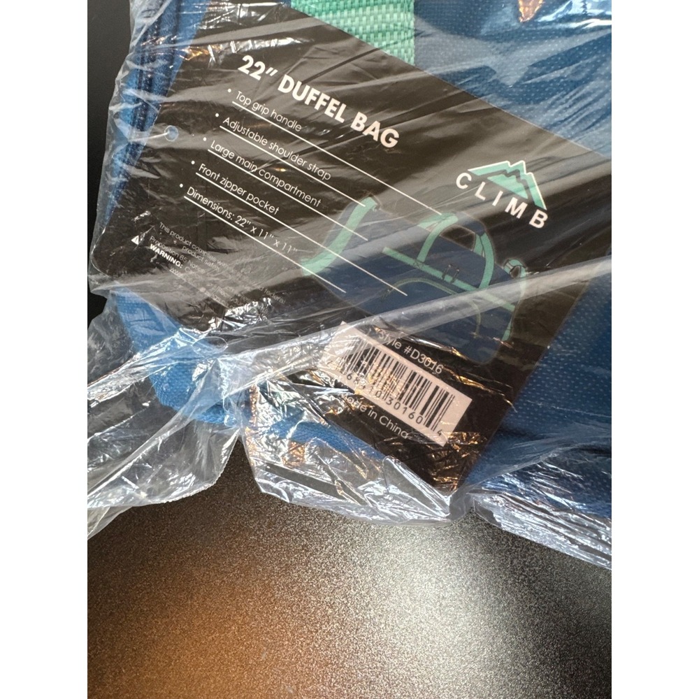 NWT | Climb 22" Duffel Bag Blue with Green Straps